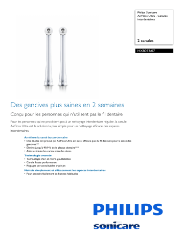 Product information | Philips HX8032/07 Canule Product fiche | Fixfr