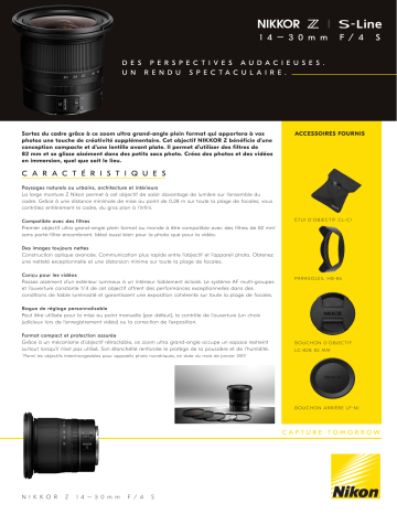 Product information | Nikon NIKKOR Z 14-30mm f/4 S Objectif Manuel utilisateur | Fixfr