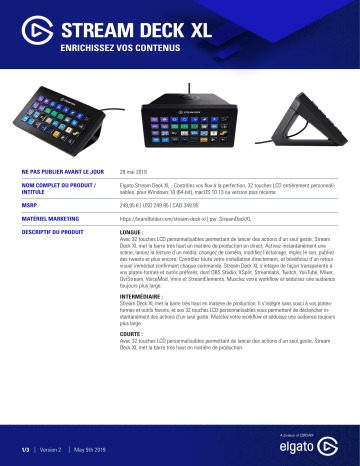 Product information | Elgato Stream Deck XL Accessoire manette Product fiche | Fixfr