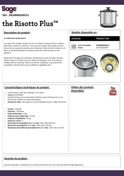 Sage Appliances Risotto Plus SRC600BSS4EEU1 Cuiseur Product fiche