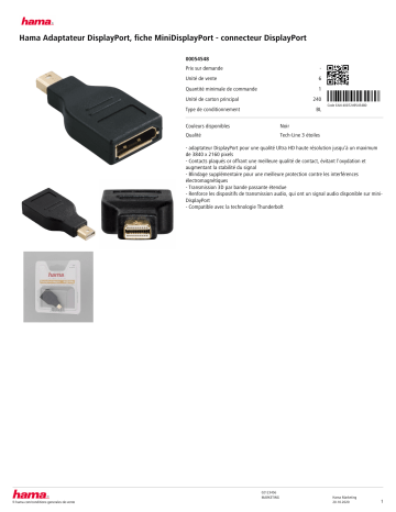 Product information | Hama DisplayPort vers MiniDisplayPort Adaptateur Product fiche | Fixfr
