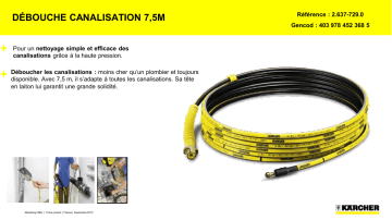 Kärcher | Product information | Karcher Débouche canalisations 7.5m Brosse Product fiche | Fixfr