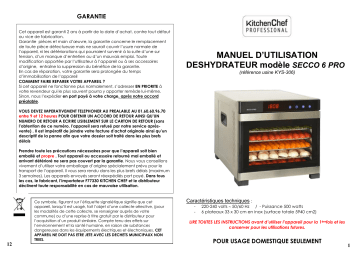 Manuel du propriétaire | Kitchen Chef SECCO.6.PRO Déshydrateur Owner's Manual | Fixfr