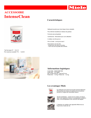 Product information | Miele IntenseClean Nettoyant lave vaisselle - lave linge Product fiche | Fixfr