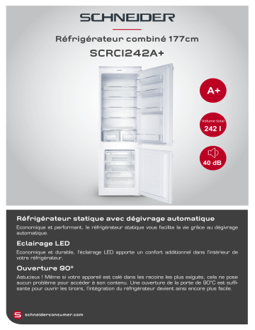 Product information | Schneider SCRCI242A+ Réfrigérateur combiné encastrable Product fiche | Fixfr
