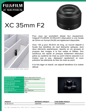 Product information | Fujifilm XC-35mm/F2 NOIR Objectif pour Hybride Product fiche | Fixfr