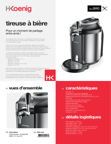 Product information | H.Koenig BW1890 Tireuse à bière Product fiche | Fixfr