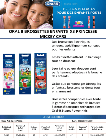 Product information | Oral-B EB10 Kids x3 Brossette dentaire Product fiche | Fixfr