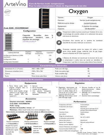 Product information | Artevino OXGMT225NVD Cave à vin de service Product fiche | Fixfr