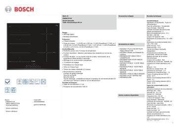 Product information | Bosch PXE651FC1E SERIE6 PerfectFry Table induction Product fiche | Fixfr