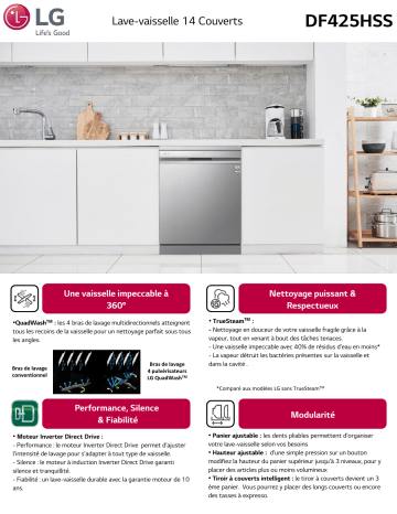 Product information | LG DF425HSS Lave vaisselle 60 cm Product fiche | Fixfr