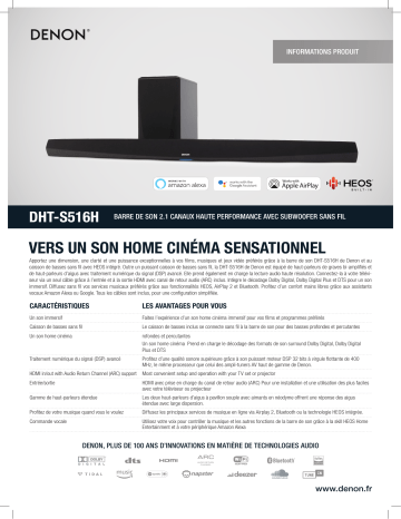 Product information | Denon + Sub DHT-S516H Noir Barre de son Product fiche | Fixfr