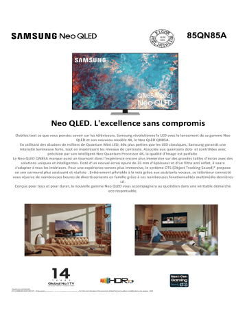 Product information | Samsung Neo QLED QE85QN85A 2021 TV QLED Product fiche | Fixfr