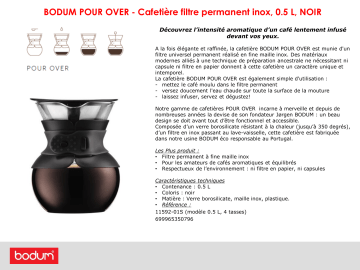 Product information | Bodum FILTRE PERMANENT POUR OVER - 4 TASSES Cafetière filtre Product fiche | Fixfr