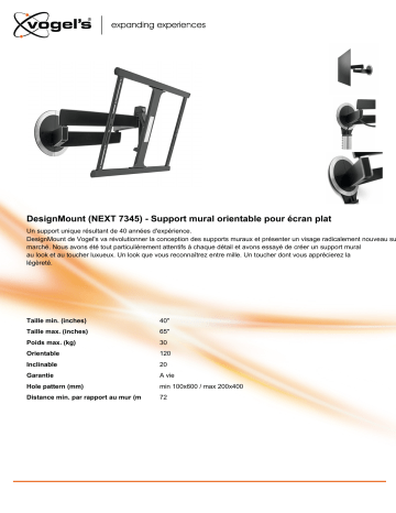 Product information | Vogel's NEXT 7345 40-65P DESIGN MOUNTS Support mural TV Product fiche | Fixfr