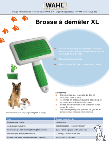 Product information | Wahl pour animaux XL Slicker Brush Brosse pour chien Product fiche | Fixfr