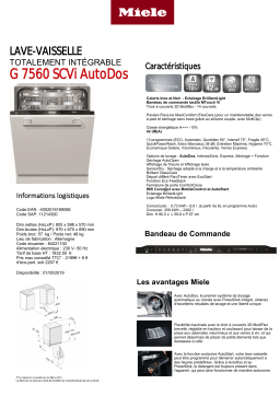 Miele G 7560 SCVi AutoDos Lave vaisselle tout intégrable Product fiche