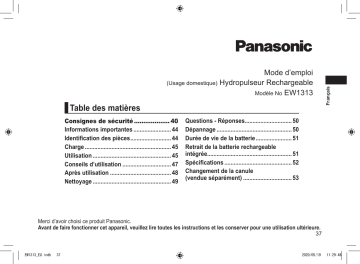 Manuel du propriétaire | Panasonic EW1313G303 Hydropulseur Owner's Manual | Fixfr