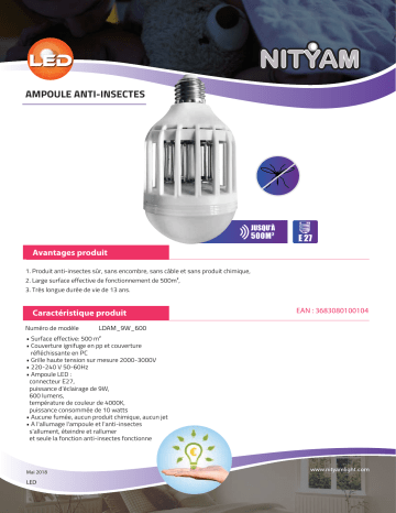Product information | Nityam Ampoule LED 2 en 1 Anti insectes Product fiche | Fixfr