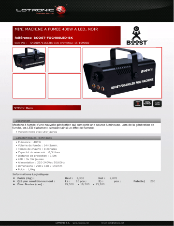 Product information | Boost Machine à fumée Led 400W Machine à fumée Product fiche | Fixfr