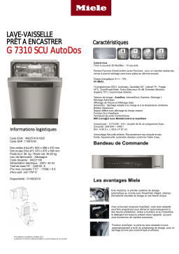 Miele G 7310 SCU AutoDos Lave vaisselle encastrable Product fiche