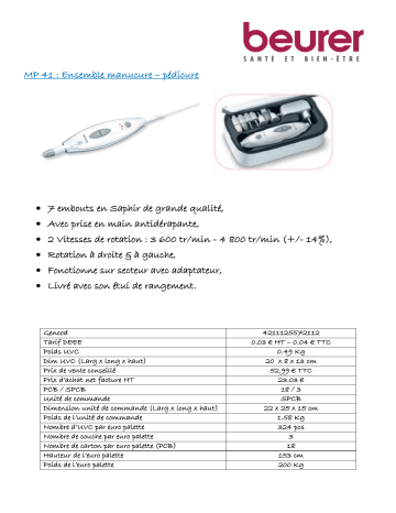 Product information | Beurer MP41 Kit manucure Product fiche | Fixfr