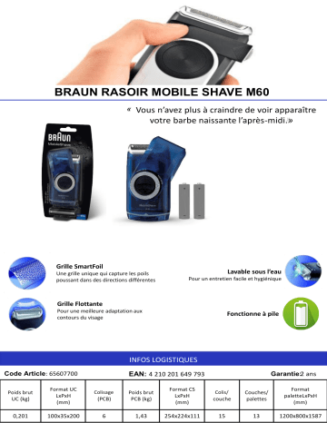 Product information | Braun PocketGo M60b Rasoir électrique Product fiche | Fixfr