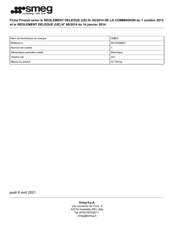 Product information | Smeg SF4750MAO Micro ondes combiné Product fiche | Fixfr