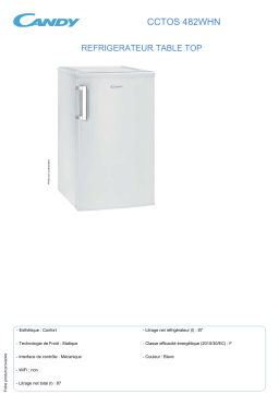 Candy CCTOS 482WHN Réfrigérateur intégrable sous plan Product fiche