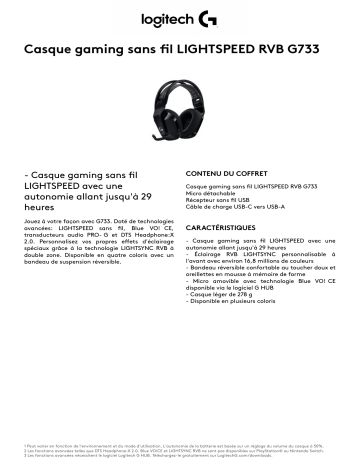 Product information | Logitech G733 Lightspeed Black Casque gamer Product fiche | Fixfr