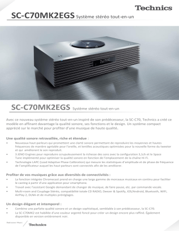 Product information | Technics Ottava SC-C70MK2EGS Enceinte Bluetooth Product fiche | Fixfr