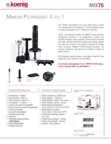 Product information | H.Koenig MIX75 Noir Mixeur Product fiche | Fixfr