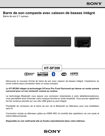 Product information | Sony HTSF200 Barre de son Product fiche | Fixfr