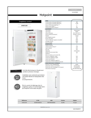 Product information | Hotpoint UH6F1CW Congélateur armoire Product fiche | Fixfr