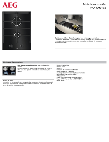 Product information | AEG HC412001GB Table gaz Product fiche | Fixfr