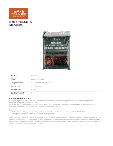Product information | Traeger 9 kg Pellets MESQUITE Pellets Product fiche | Fixfr