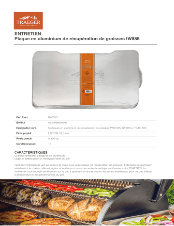 Product information | Traeger 5 PLAQUES ALU POUR 885 Plaque aluminium Product fiche | Fixfr
