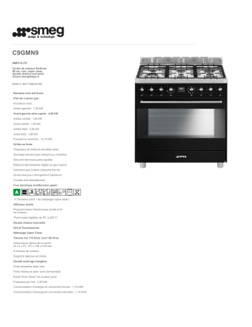 Product information | Smeg C9GMN9-1 Piano de cuisson mixte Product fiche | Fixfr