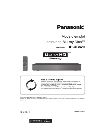Manuel du propriétaire | Panasonic DP-UB820EFK Lecteur Blu-Ray 4K Owner's Manual | Fixfr