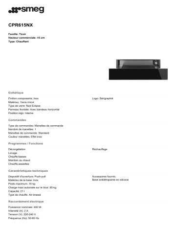 Product information | Smeg CPR615NX Tiroir Chauffant Product fiche | Fixfr