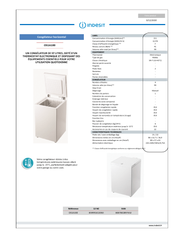 Product information | Indesit OS1A100 Congélateur coffre Product fiche | Fixfr