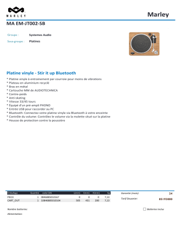 Product information | Marley Stir It Up BT Platine vinyle Product fiche | Fixfr