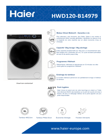 Product information | Haier I-Pro Series 7 HWD120-B14979 Lave linge séchant hublot Product fiche | Fixfr