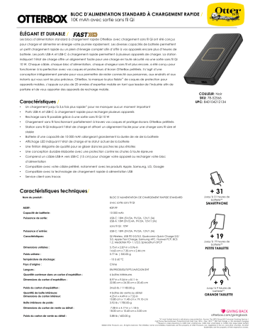 Product information | Otterbox 10 000 MAH USB-A et C sans fil Noir Batterie externe Product fiche | Fixfr
