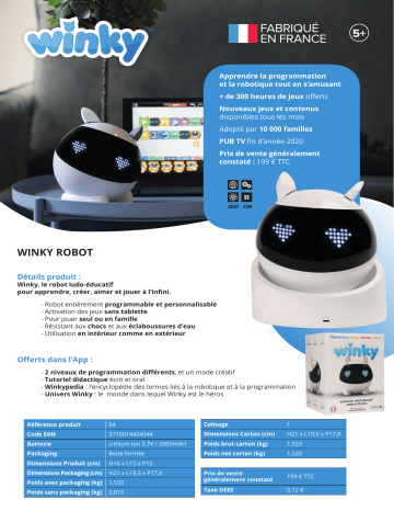 Product information | Winky ludo-éducatif Robot connecté Product fiche | Fixfr