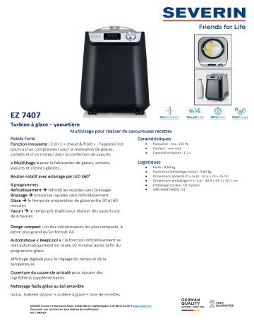 Product information | Severin Machine à glace EZ7407 Turbine à glace Product fiche | Fixfr