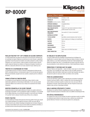 Product information | Klipsch RP-8000 F Walnut Vinyl Enceinte colonne Product fiche | Fixfr