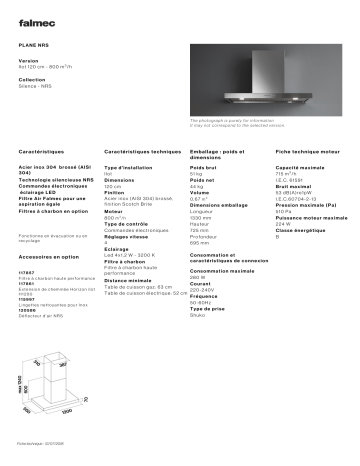 Product information | Falmec PLANE2630 Hotte décorative îlot Product fiche | Fixfr