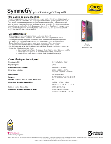 Product information | Otterbox Samsung A70 Symmetry transparent Coque Manuel utilisateur | Fixfr