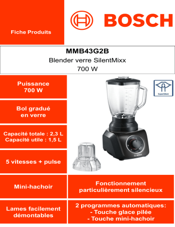 Product information | Bosch MMB43G2B Blender Product fiche | Fixfr